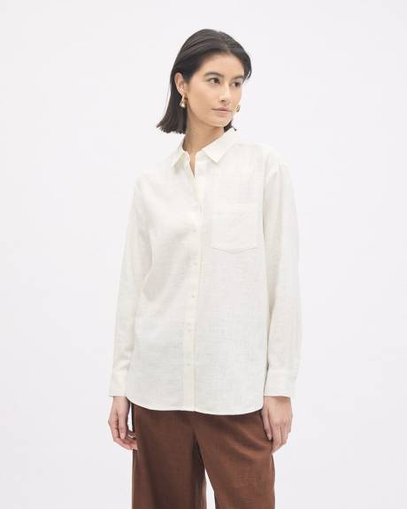 Long-Sleeve Buttoned-Down Linen Blouse