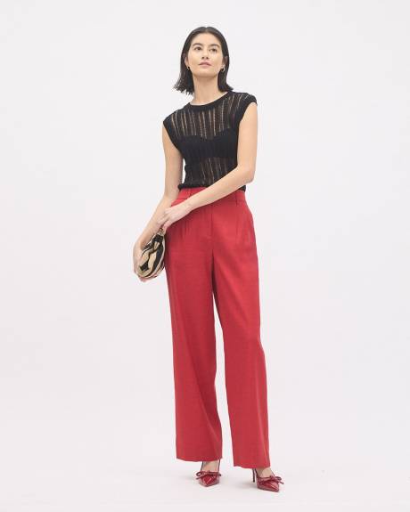 Pull en Mailles Ajourées à Manches Très Courtes et Col Rond