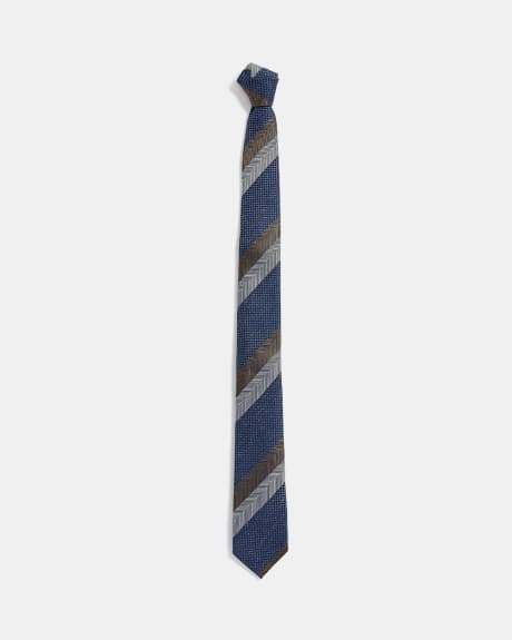 Cravate Régulière à Rayures Bleues et Bronze