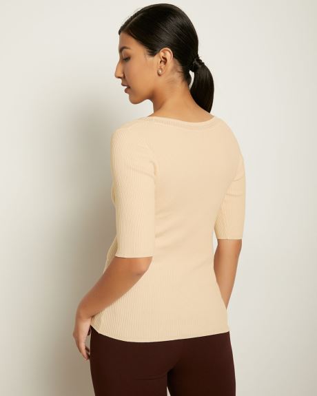 Fitted Ribbed Sweater with Scoop Neck