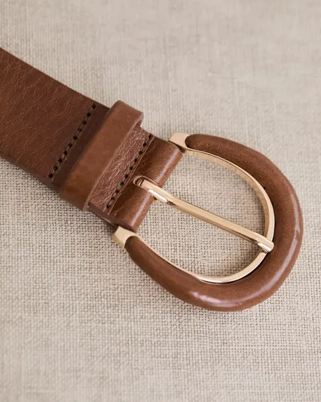 Large Leather Belt with Leather-Covered Buckle