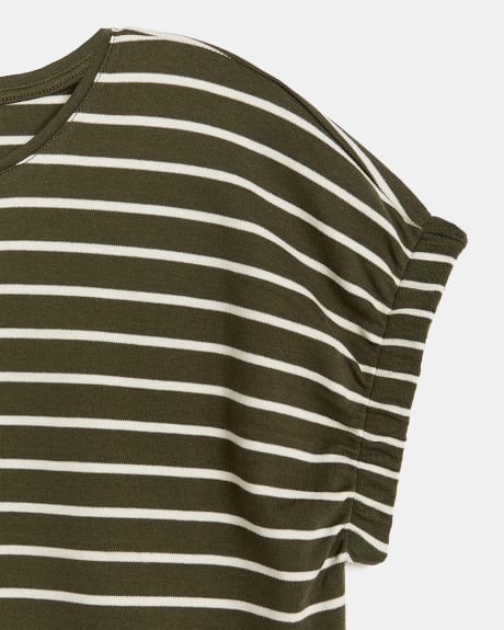 Striped T-Shirt with Elastic Cuff Extended Shoulders