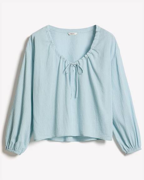 Blouse en Gaze à Manches Longues et Col U