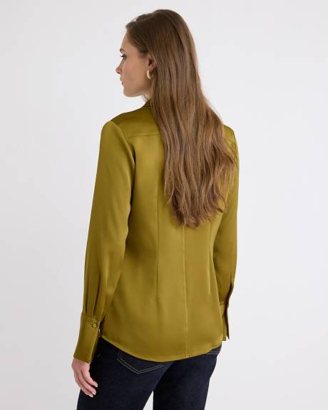 Satin Long-Sleeve Buttoned-Down Blouse