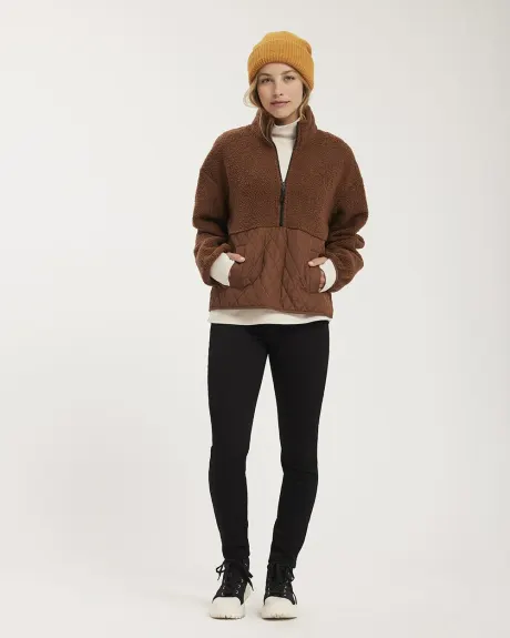 Sherpa Half-Zip Long Sleeve Jacket with Quilted Panel
