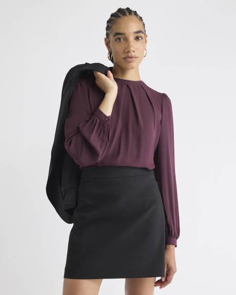 Blouse Bimatière à Manches Longues et Col Rond