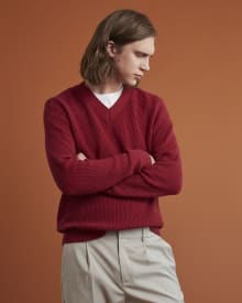 Gender-Neutral Red V-Neck Sweater