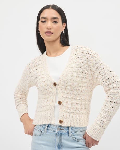 Relaxed-Fit Buttoned-Down Crochet Cardigan