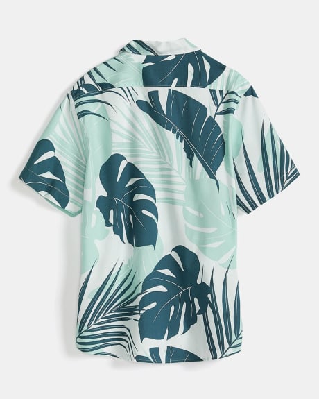 Relaxed Fit Short-Sleeve Camp Collar Shirt with Bold Leaf Print