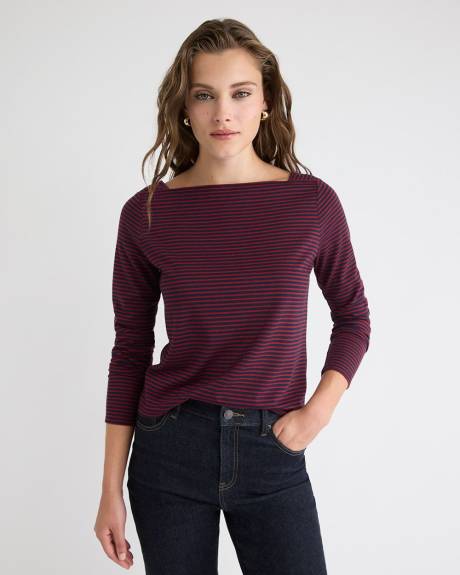 Striped Long-Sleeve Boat-Neck Top