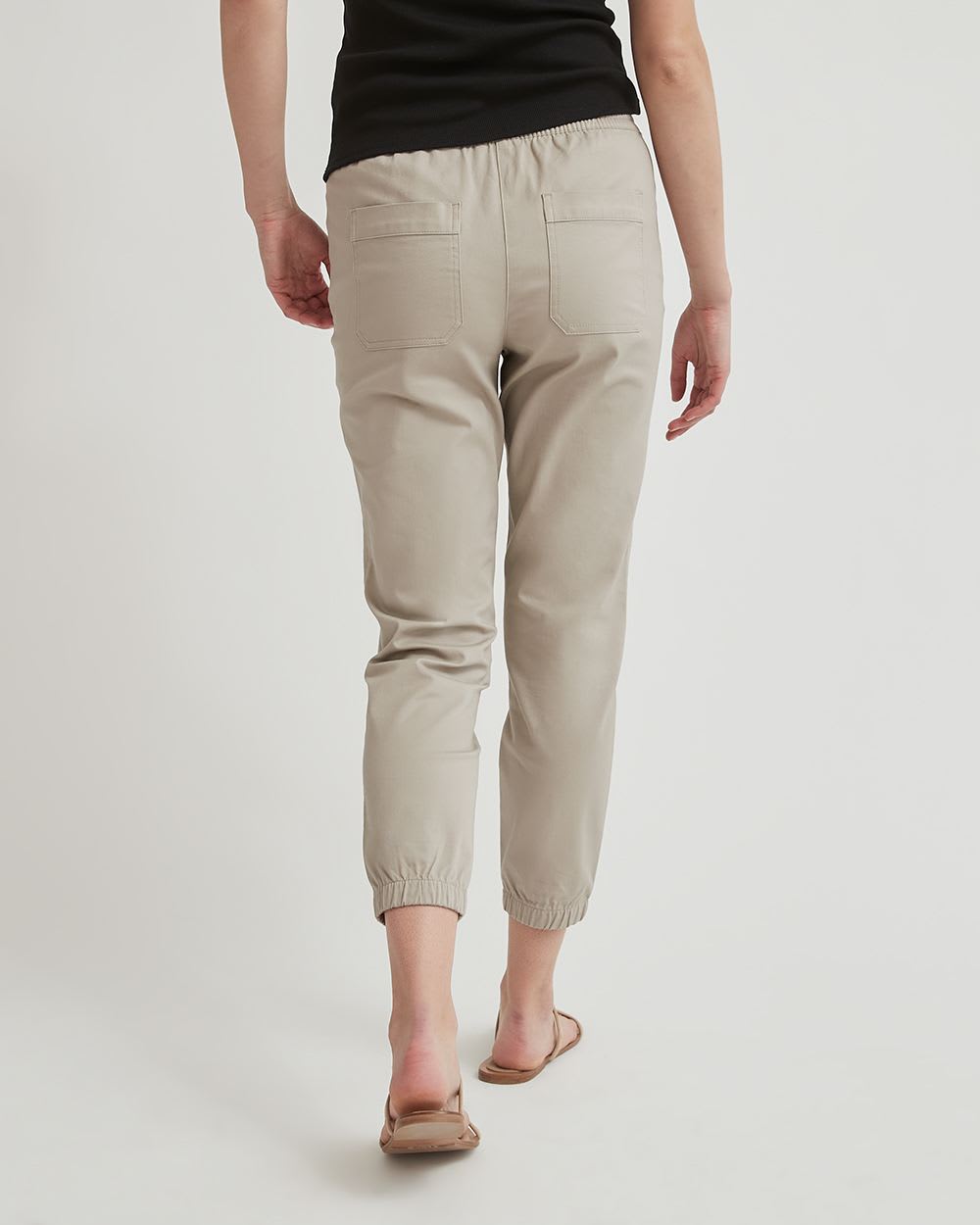 Pantalon Jogger Cheville en Coton à Taille Mi-Haute