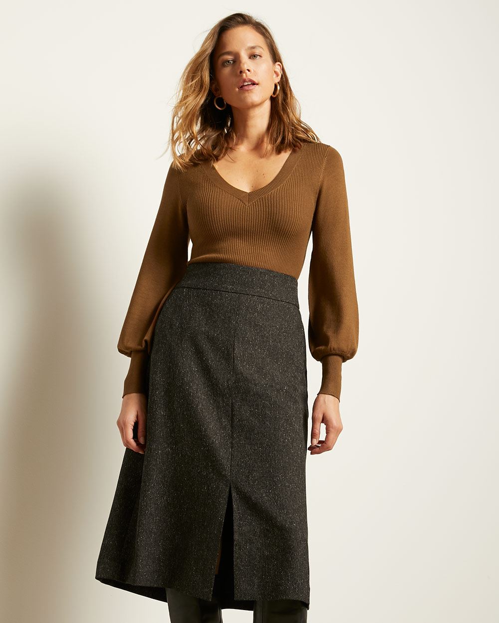 Ultra High-Waist Nepped Tweed Midi Skirt | RW&CO.