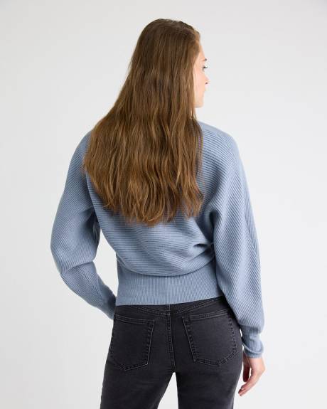 Long-Dolman-Sleeve V-Neck Ribbed Cardigan