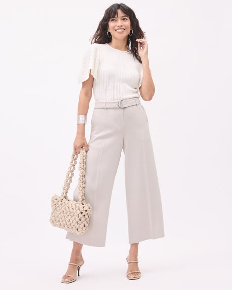 Wide-Leg Mid-Rise Satin Pant with Belt