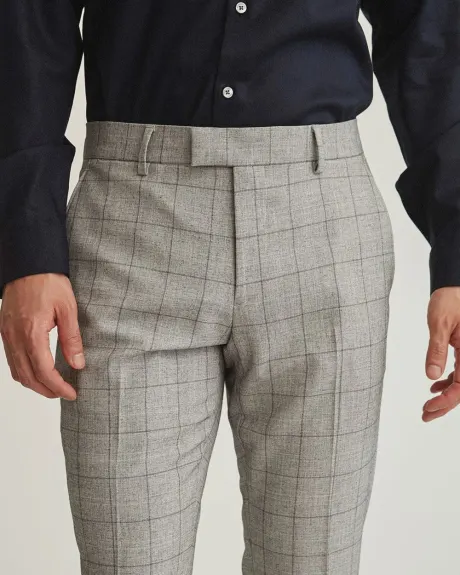 Pantalon de Complet à Carreaux Gris Pâle à Coupe Étroite