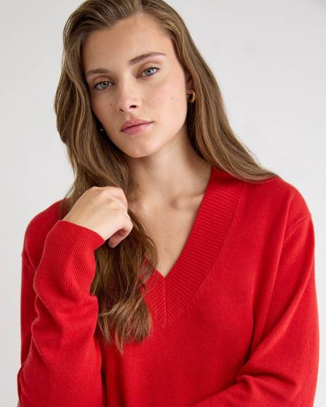 Robe en Laine Mérinos à Manches Longues et Col V