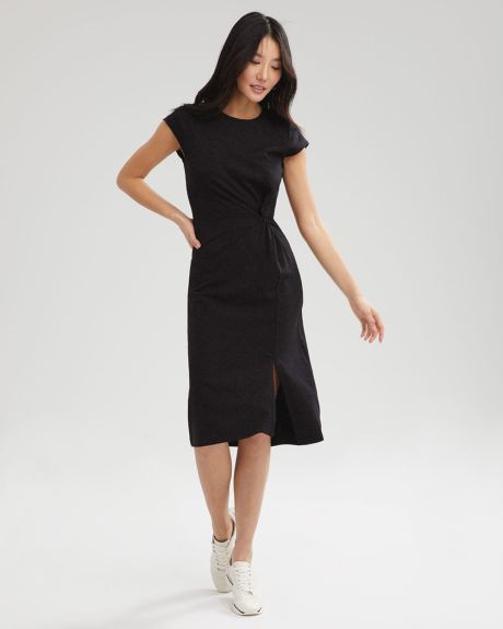 Fitted Short Sleeve Twisted Waist Dress