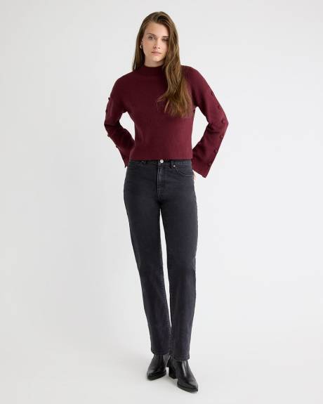 Mock-Neck Sweater with Buttons on Sleeves