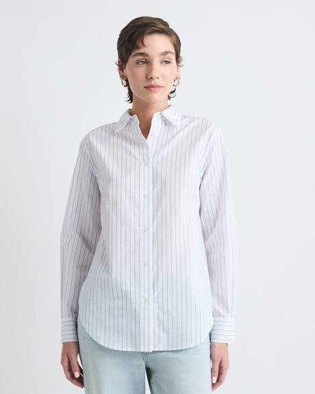 Striped Long-Sleeve Buttoned-Down Poplin Blouse