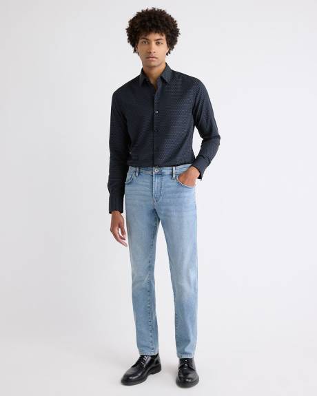 Chemise Habillée Marine à Coupe Étroite à Motif Géométrique