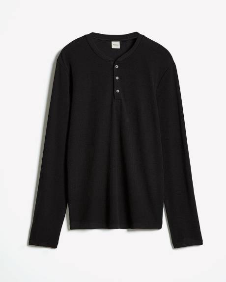 Long-Sleeve Henley Waffled Tee
