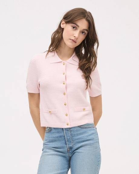 Cardigan Court avec Col Chemisier