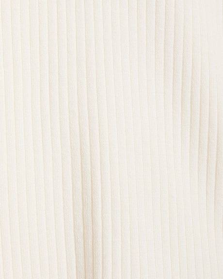 Pull Côtelé à Col Fendu et Manches aux Coudes