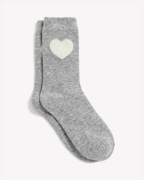 Wool and Cashmere Crew Socks with Hearts