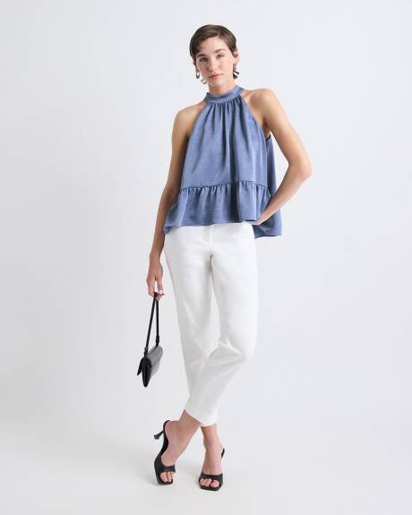 Blouse Sans Manches &agrave; Col Licou en Satin