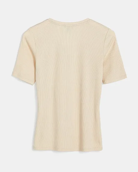 Ribbed Short Sleeve V-Neck T-Shirt