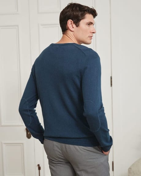 V-Neck Knit Sweater with Elbow Patches
