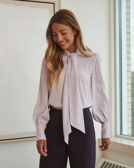 Silky Long Sleeve Blouse with Neck Tie