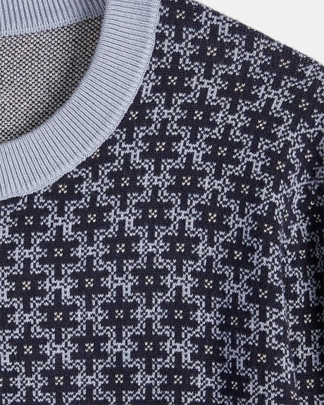 Crew Neck Sweater with Geo Jacquard Pattern