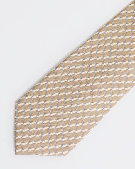 Cravate Régulière Beige et Grise à Motif Géométrique