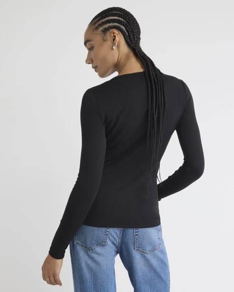 T-Shirt Côtelé Ajusté à Manches Longues et Col Rond en Tricot Luxueux