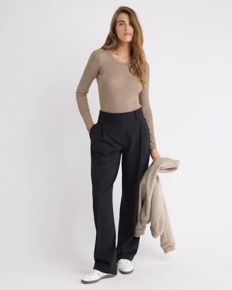 Wool-Blend Scoop-Neck Long-Sleeve Top