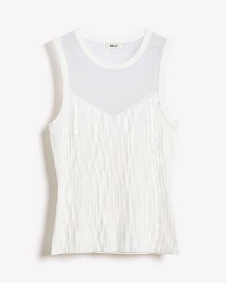 Crew-Neck Ribbed Cami with Sheer Yoke