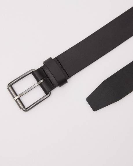 Black Leather Belt with Square Buckle