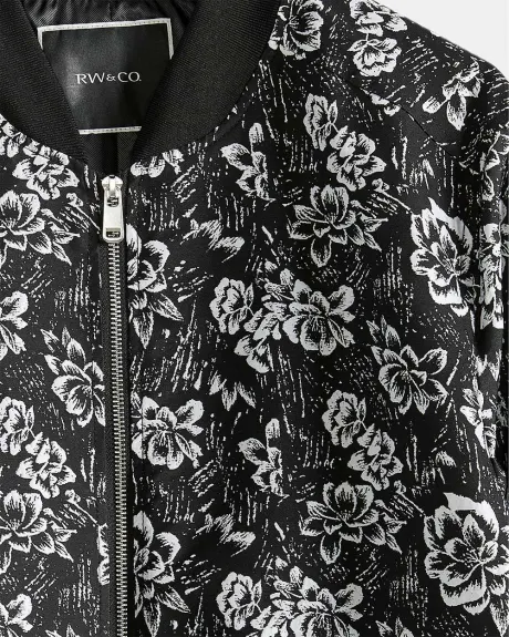 Dressy Jacquard Bomber Jacket with Floral Pattern