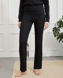 Wide Leg Ribbed Pant with Slits