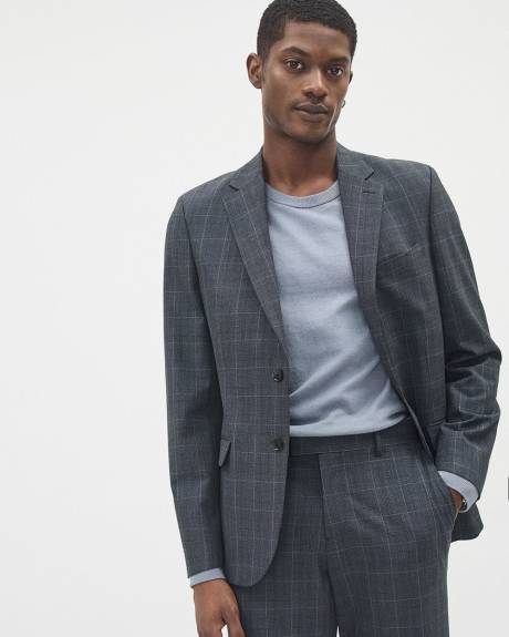 Veston de Complet Carreaut&eacute; Style Denim &agrave; Coupe &Eacute;troite