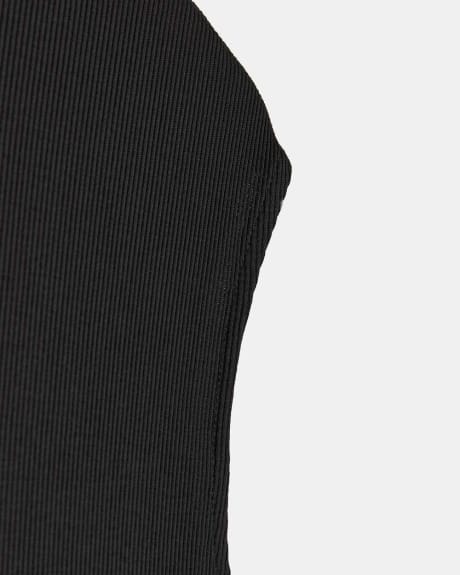 Fitted Ribbed T-Shirt with Mock Neck