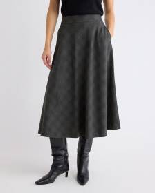 High-Rise Plaid Midi Skirt