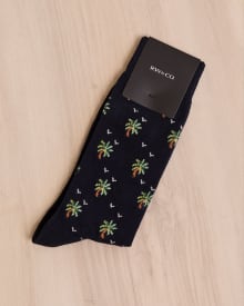 Navy Socks with Palm Trees