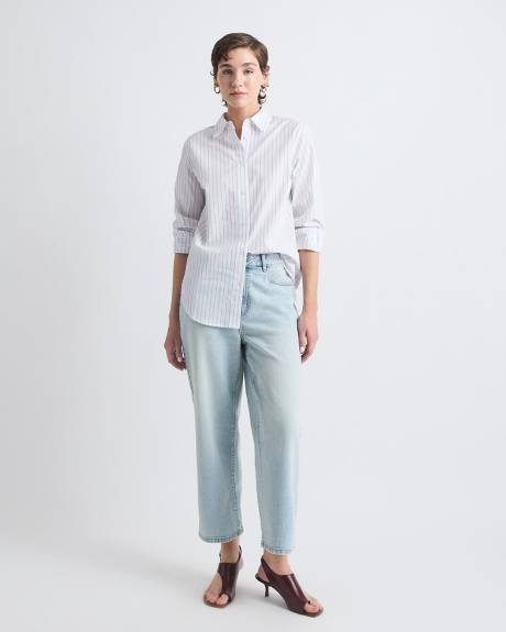 Striped Long-Sleeve Buttoned-Down Poplin Blouse