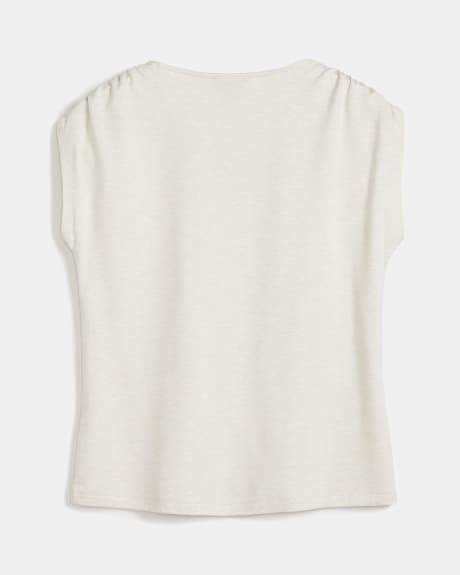 Heather French Terrry Crew-Neck T-Shirt with Drawcord at Shoulder