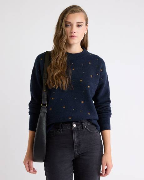 Pull &agrave; Col Rond et Manches Longues avec Motif Brod&eacute;