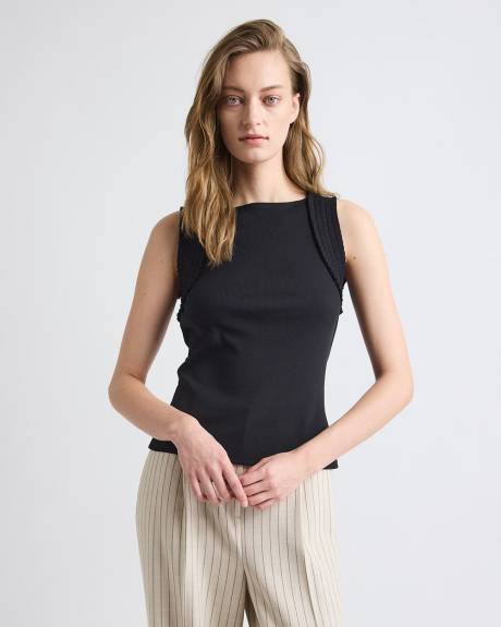 Sleeveless Mix-Media Crew-Neck Top