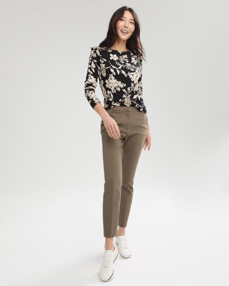 Long Sleeve Crew Neck T-Shirt With Frill Shoulders