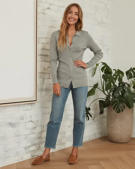 Ribbed Button-Down Sweater